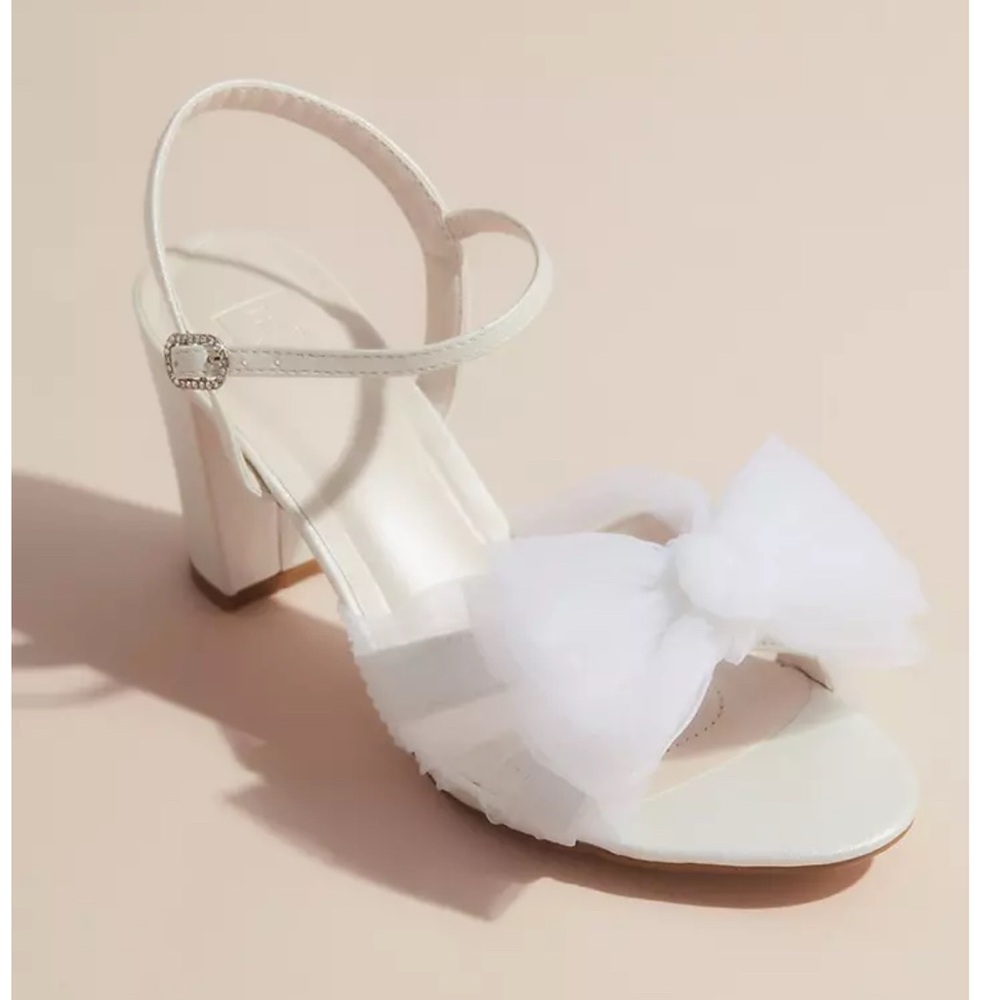 Pleated Chiffon Bow Mid-Heel Sandals